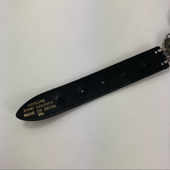 Metal Medallion Belt Silver Black Leather Womens Size M/L - Picture 3 of 5